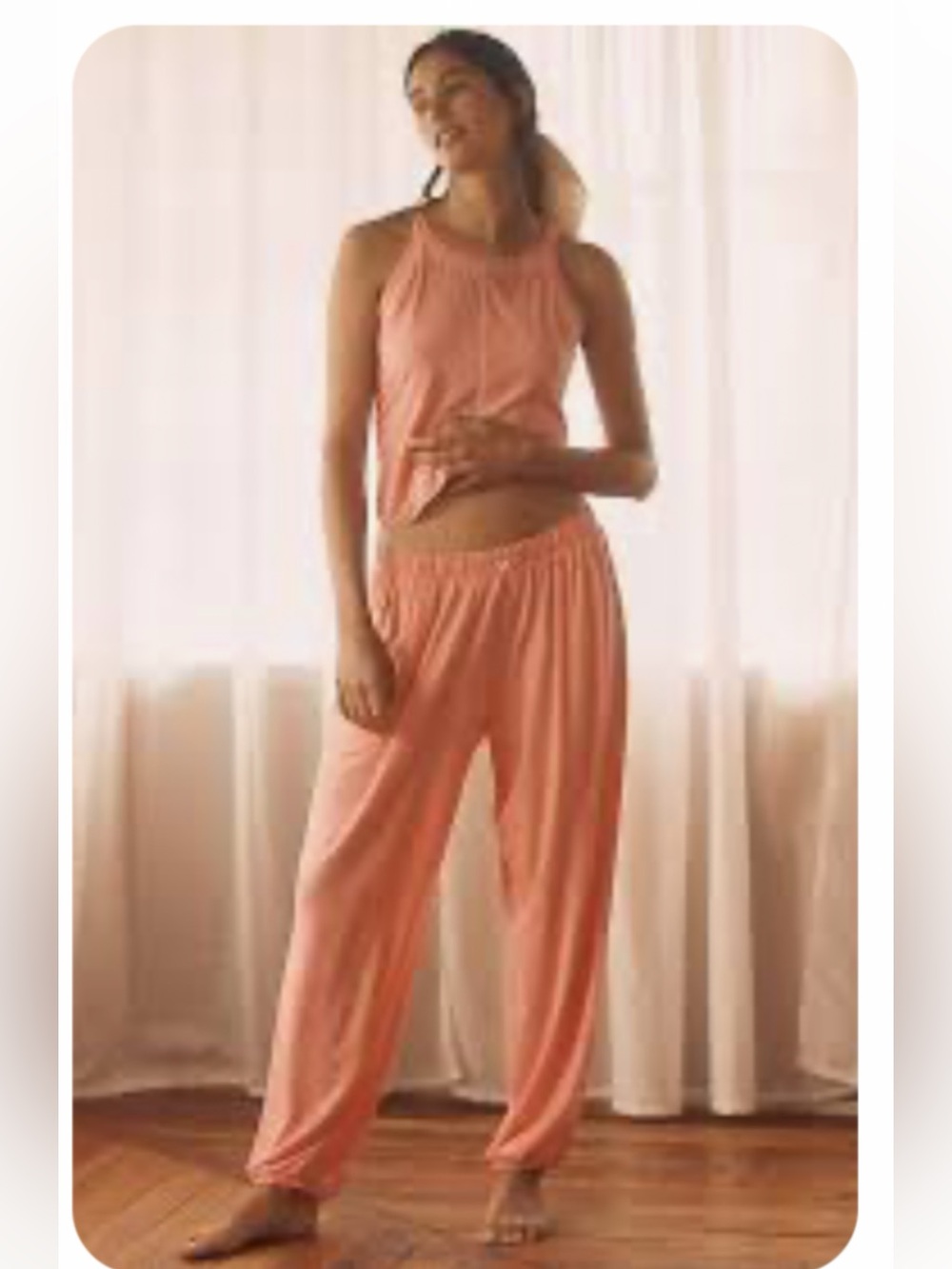Anthropologie Briar Pinkish Orange Sleep Lg Tank Small Jogger Pants Pajama Set